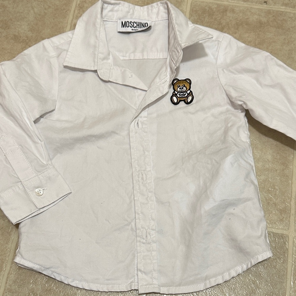 Moschino Kids White Button Down Shirt with Bear Embroidery